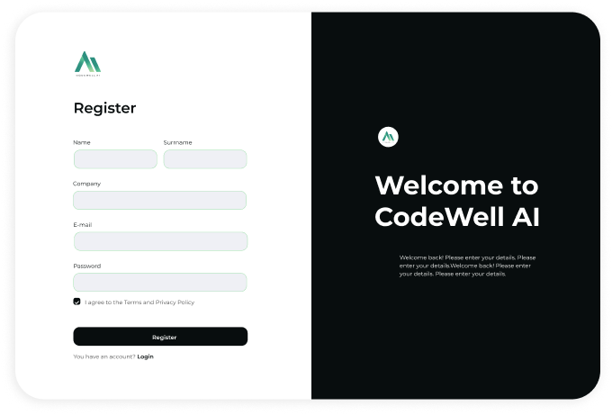 The “sign up” screen of CodeWell AI’s admin panel for digital employees